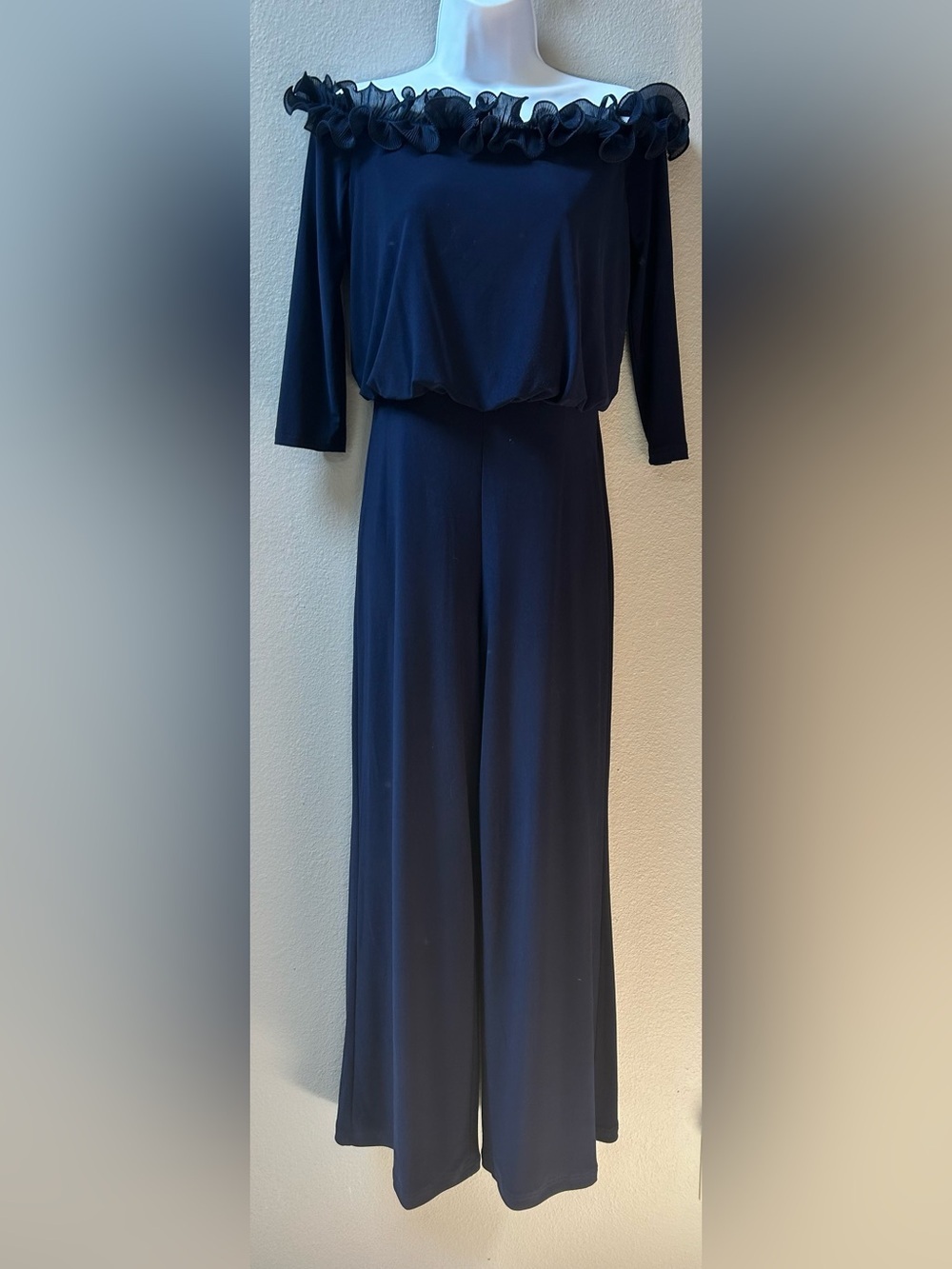 Adrianna Papell Navy Womens Ruffled Blouson Jumpsuit | Size 2 |